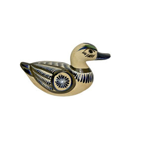 Tonala Mexican Pottery Duck Bird Hand Painted Folk Art Signed Figurine Stoneware